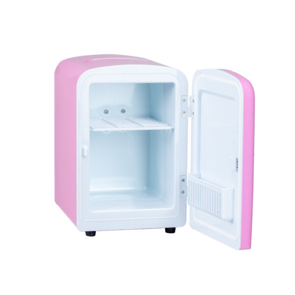 Rockwell 4L Retro Mini Fridge and Warmer, AC/DC Portable Thermoelectric Cooler/Warmer for Skincare, Cosmetics,Beverage, Snacks & Medicine, Fits 6 Cans - Pink - Image 4