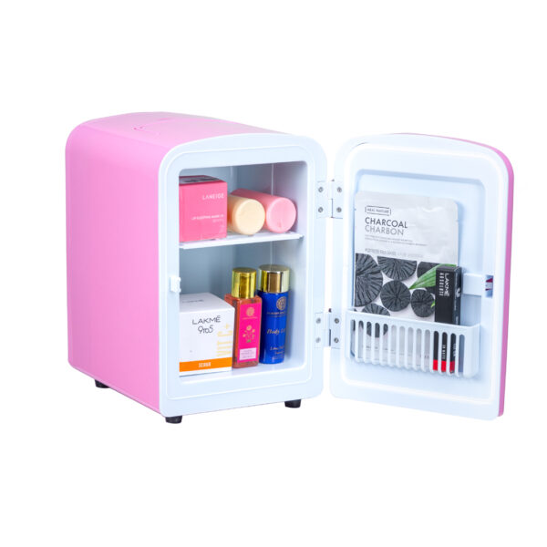 Rockwell 4L Retro Mini Fridge and Warmer, AC/DC Portable Thermoelectric Cooler/Warmer for Skincare, Cosmetics,Beverage, Snacks & Medicine, Fits 6 Cans - Pink - Image 3